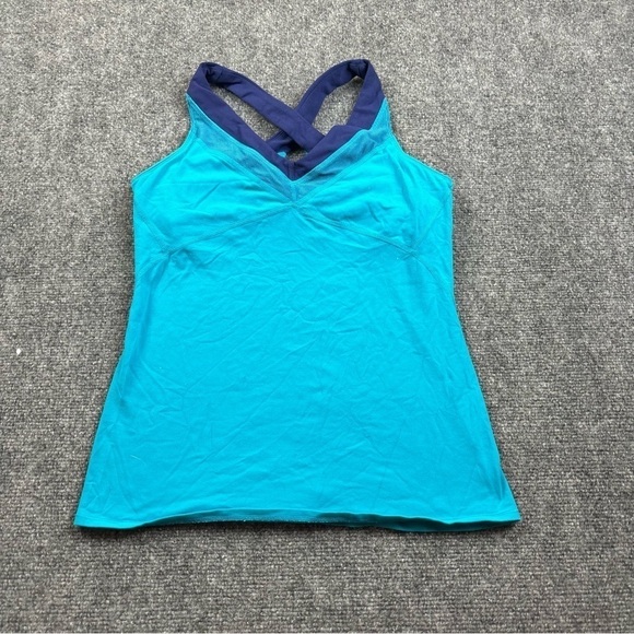 LUCY Women’s Blue Crisscross Back built-in bra Athletic Workout Tank Top  Medium - Picture 1 of 6